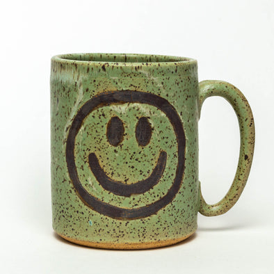 Big Smile Hand-Thrown Ceramic 14 oz Mug- Green