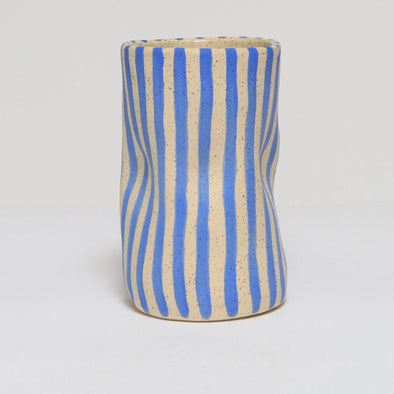 Striped Squished Vase- Blue