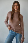 Striped Mock Neck L/S Top- Taupe/Red