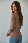 Striped Mock Neck L/S Top- Taupe/Red