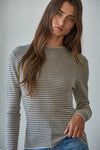 Striped Mock Neck L/S Top- Taupe/Black
