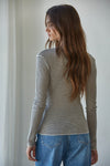 Striped Mock Neck L/S Top- Taupe/Black
