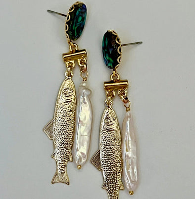 Sunny Fish & Pearl Earrings
