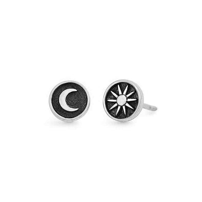 Sterling Silver Raised Sun & Moon Stud Earrings