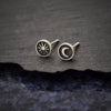 Sterling Silver Raised Sun & Moon Stud Earrings