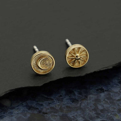 Raised Sun & Moon Stud Earrings- Bronze