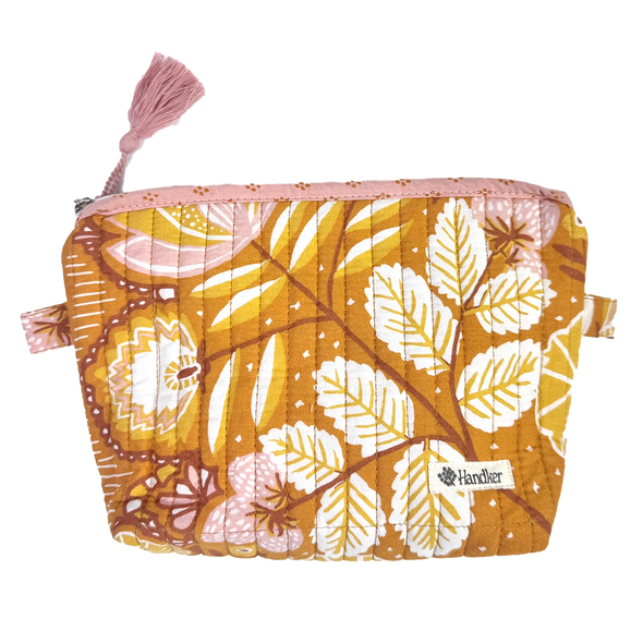 Tawny Quilted Zipper Pouch- Gold/Pink