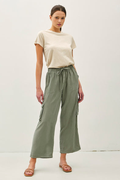 Tencel Drawstring Cargo Pants- Light Olive
