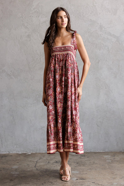 Tupelo Smocked Maxi Dress- Wine