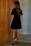 Velvet Sparkle Bow Mini Dress- Black