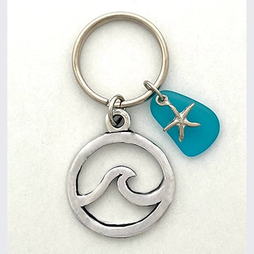 Wave w/ Seaglass Keychain