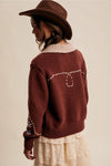 Embroidered Collar Knit Cardigan-Cinnamon