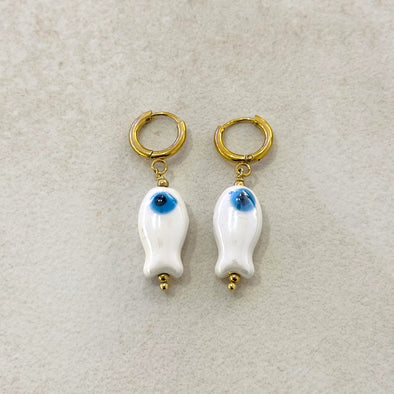 Mini Ceramic Fish Earrings- White