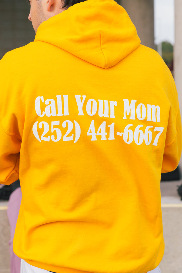 Mom's Call Your Mom Hooded Sweatshirt- Gold
