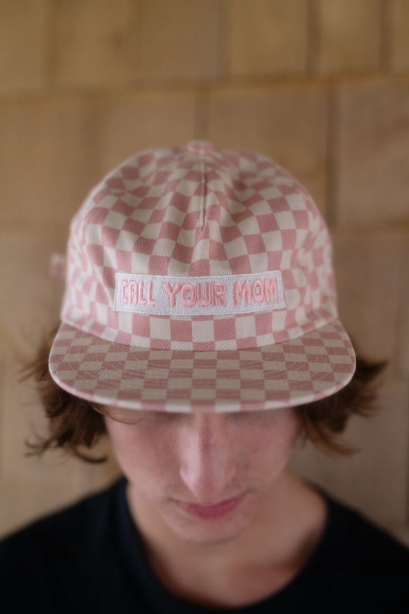 Call Your Mom Checkerboard Hat- Blush