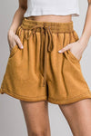 CLEARANCE- Garment Washed Sweat Shorts- Mustard