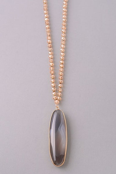 Stone & Bead Necklace- Grey