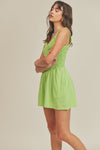 Sally Smocked Sleeveless Romper- Apple Green