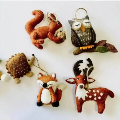 Felted Wool- 5 Piece Forest Friends- Ornament Set