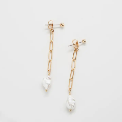 Gold Pearl & Chain Jacket Earrings