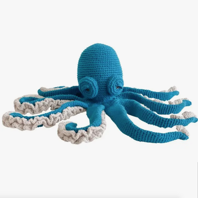 Crochet Octopus Stuffy- Turquoise/Light Gray