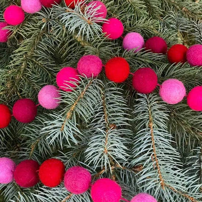 Felted Wool Garland Balls- Pinks