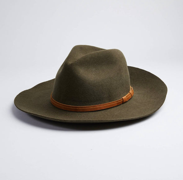 Rancher Wool Felt Hat w/ Leather Band- Olive Green