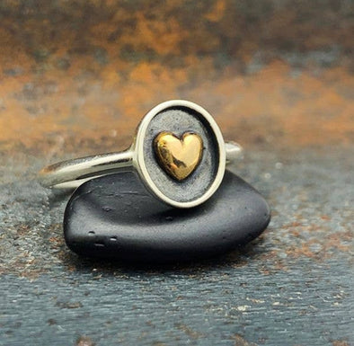 Sterling Silver Bronze Heart Shadowbox Ring