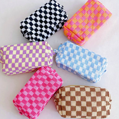 RESTOCKED! Checker Knit Cosmetic Pouch- NEW Colors!