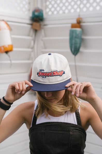 Mama Ruth Embroidered Cotton Snapback- Cream/Navy