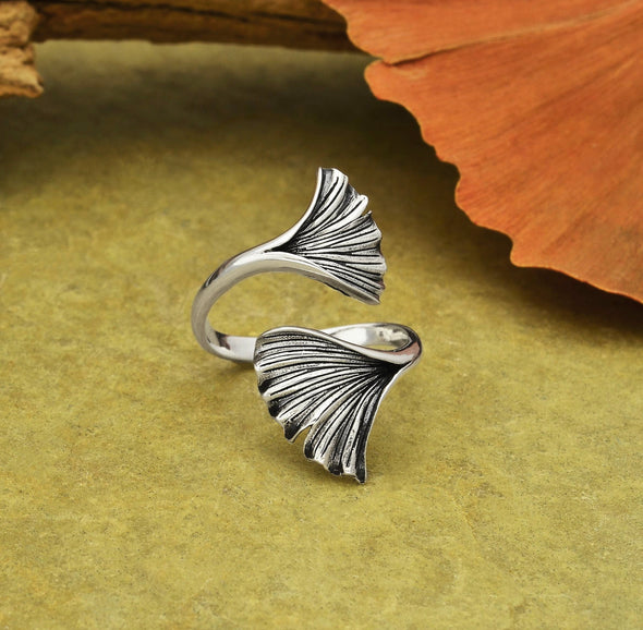 Sterling Silver Adjustable Ginkgo Leaf Ring