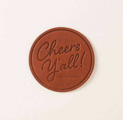 Cheers Y'all Leather Coasters- Set of 4