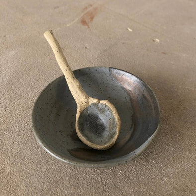 Luna Ceramic Bowl & Spoon & Set- Dark Gray