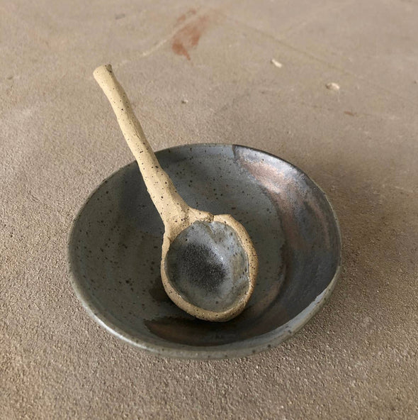Luna Ceramic Bowl & Spoon & Set- Dark Gray